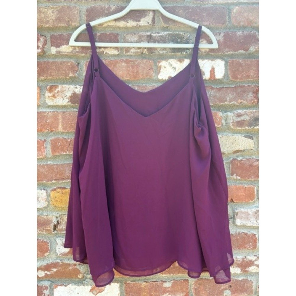 Torrid Women Plum Purple Cold Shoulder Chiffon Cami‎ Top Spaghetti Strap 2X - Picture 2 of 6